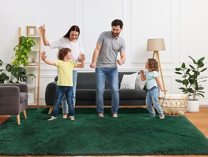 Dark Green Area Rugs for Living Room Bedroom, 5x8 Fluffy Shaggy Large Rug - Image 6