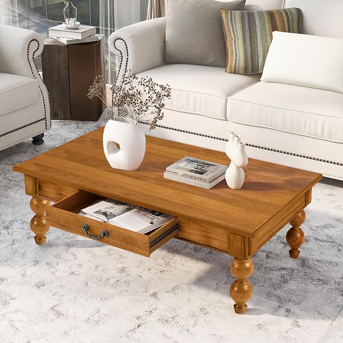 Retro Wooden Coffee Table 47’’ Vintage Cocktail Center Table - Image 3