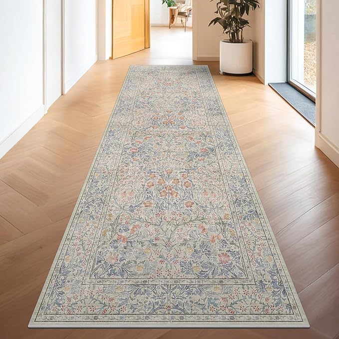 Vintage Beige Blue 3x12 Runner Rug - Image 7