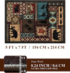 Rustic Cabin Area Rug 5x7, Machine Washable Lodge Bear Rug, Non-Slip Low Pile - Image 2