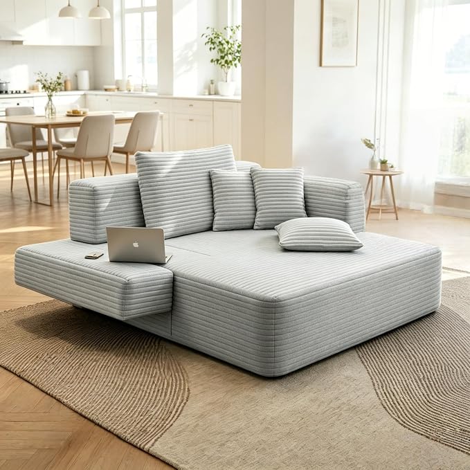 Oversized Boneless Chaise Sofa Bed, Corduroy Chaise Lounge Chair Indoor - Image 9