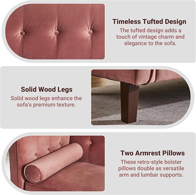 Dreamsir 78'' W Velvet Sofa, Mid-Century Modern Love Seats Sofa Furniture - Image 7