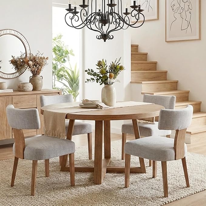 HNY Mid Century Modern Dining Chairs, Farmhouse Linen Fabric Upholstered Accent - Image 7