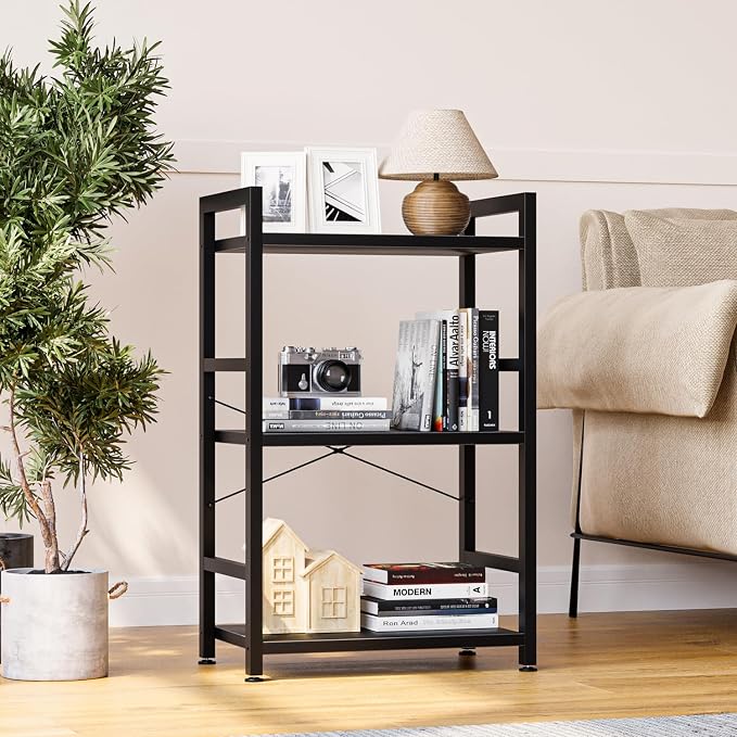 NUMENN 3 Tier Slim Bookshelf, Bookcase Shelf Storage Organizer, Modern Book - Image 2