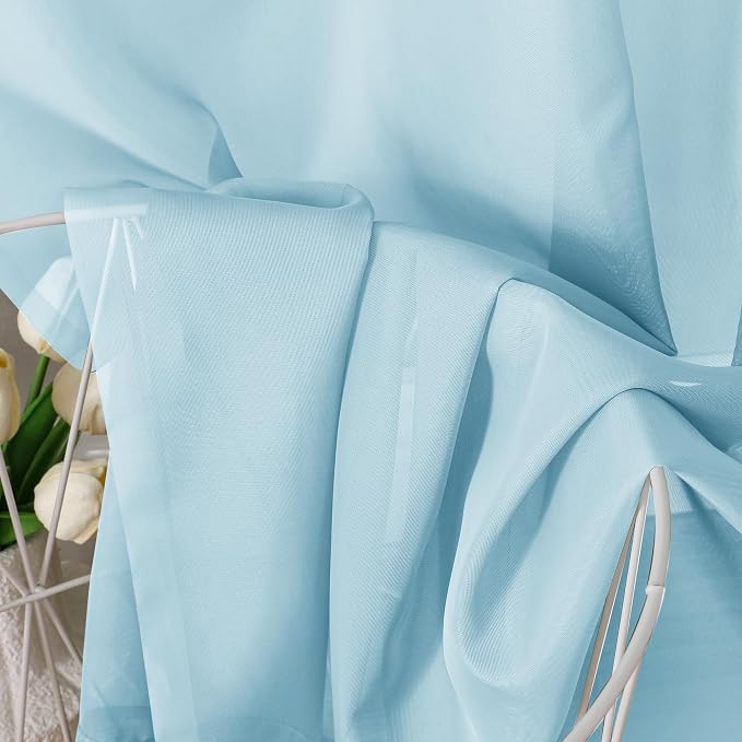 Sky Blue Sheer Curtains 84 Inches Long 2 Panels - Image 3