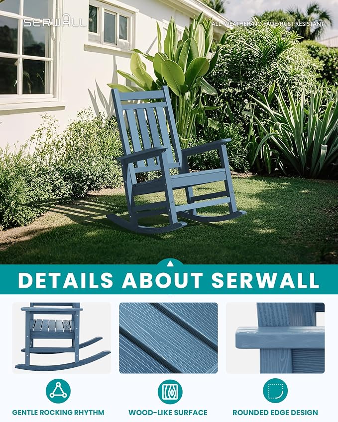 SERWALL Outdoor Rocking Chair Set of 2, HDPE Rocking Chair - Image 4