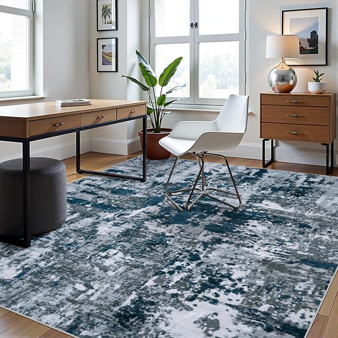 8x10 Area Rugs for Living Room Washable Bedroom Dining Room Navy Grey | Modern - Image 9