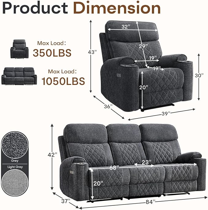 HAOMARKETS 2-Piece Electric Recliner Sofa Set - Image 2