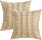 MIULEE Corduroy Decorative Throw Pillow Covers 12x12 Tan Pack of 2 | Soft - Image 6