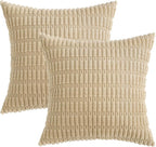 MIULEE Corduroy Decorative Throw Pillow Covers 20x20 Tan Pack of 2 | Soft - Image 6
