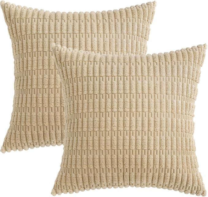 MIULEE Corduroy Decorative Throw Pillow Covers 20x20 Tan Pack of 2 | Soft - Image 6
