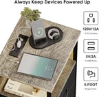 Fixwal Night Stand with Charging Station, LED Nightstand with Fabric Drawers - Image 5