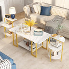 AWQM Faux Marble Table Set, Coffee Table & 2 Side Table, Faux Marble Tabletop - Image 5