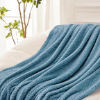 Exclusivo Mezcla Soft Waffle Fleece Bed Blanket Twin Size, Slate Blue | - Image 5