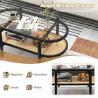 Giantex Rattan Coffee Table, 2-Tier Oval Wood Tea Table - Image 4