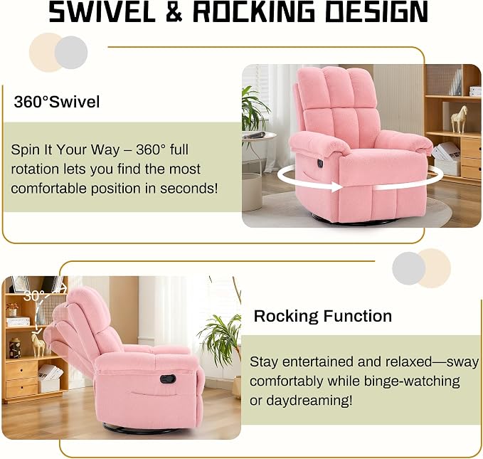 Korser Recliner Chair, Swivel Rocker Recliner Chair - Image 3