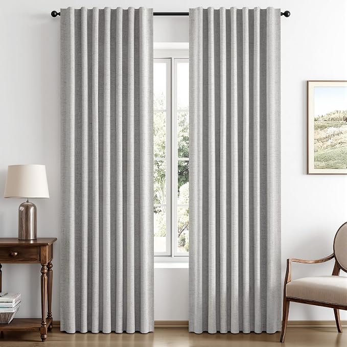 MIULEE 100% Blackout Linen Curtains 42 x 63 Inch Greyish White 2 Panels | by MIULEE