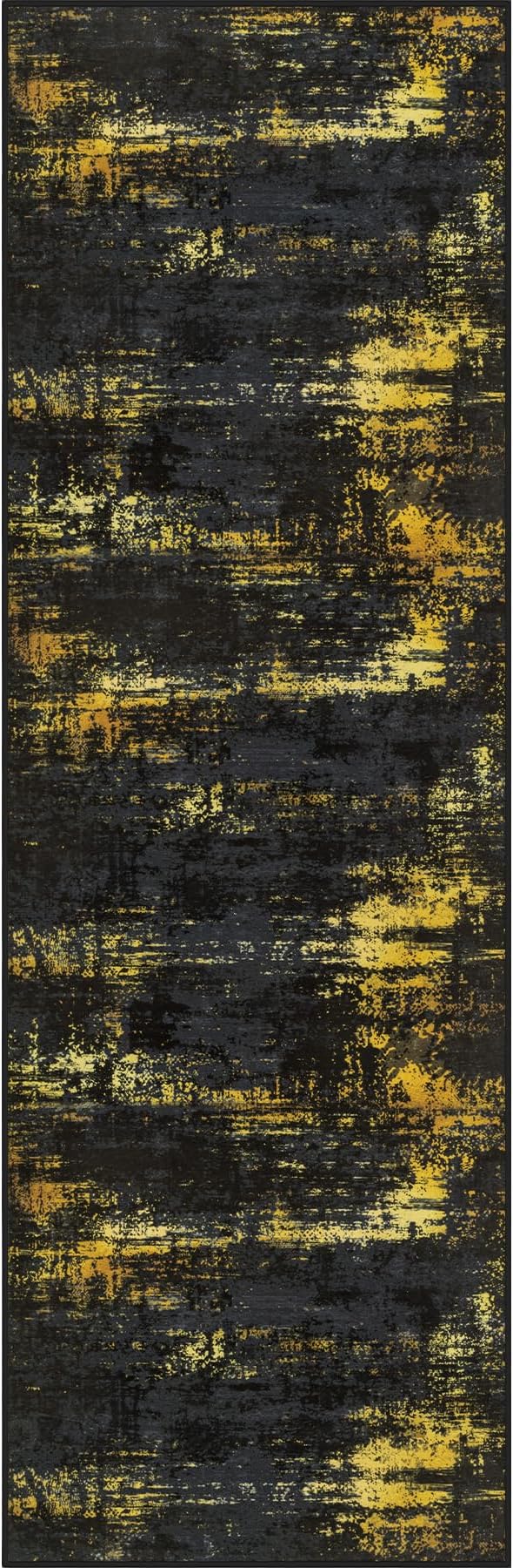 2.6x8 Washable Runner Rug：Modern Abstract Soft Carpet Black Gold | by FXRHLP