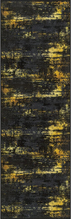 2.6x10 Washable Runner Rug:Modern Abstract Soft Carpet Black Gold | by FXRHLP