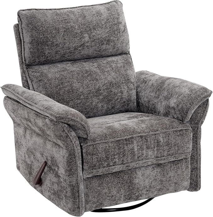 Rocking Chair Nursery with Adjustable Headrest, Manual Swivel Rocker Recliner by Rhevoy