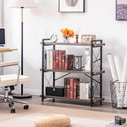 HCHQHS Bookshelf, 3-Tier Industrial Bookcase, Rustic Open Book Shelf, - Image 5