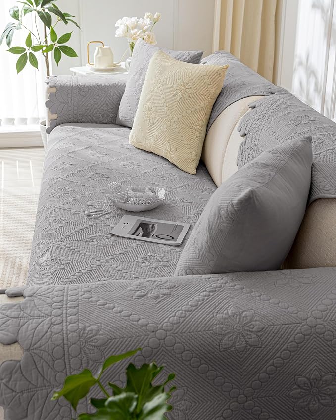 Cotton Quilted Dog Couch Cover for Sofa Farmhouse Rustic Embroidery Sectional - Image 6