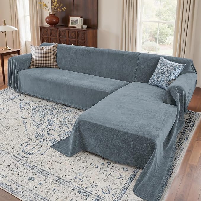 2 Pieces Sectional Couch Covers L Shaped Cover XXL Dusty Blue | Thick Washable by Unknown