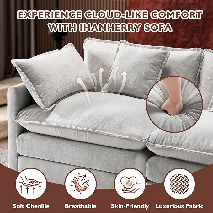 Ihanherry 111.4 Inch 3-Seater Cloud Sofa, Modular Sectional Couch, Modern Deep - Image 4