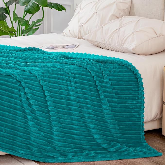 BEDELITE Ribbed Jacquard Ocean Blue Blankets Queen Size - Image 6