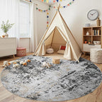 Round Rug 8ft Washable Rug for Dining Room Living Room Black Grey Gold | Modern - Image 4