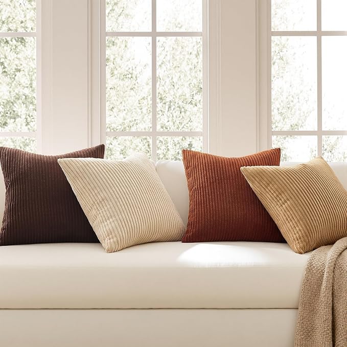 Topfinel Boho Throw Pillow Covers 18x18 Inch Set of 4 Soft Farmhouse Corduroy - Image 2