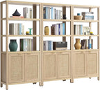 SICOTAS Bookshelf 5 Tier Book Shelf Rattan Boho 71" Tall Bookcase by SICOTAS