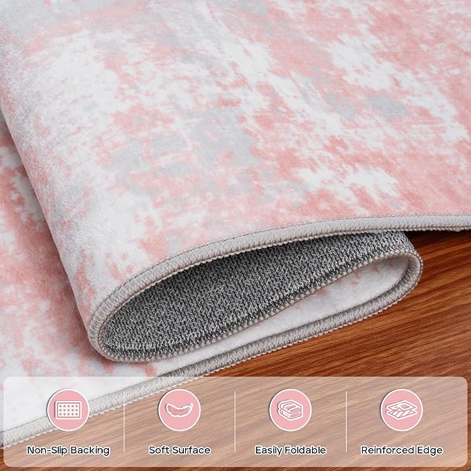 Aelenmu 6x9 Area Rugs for Living Room Bedroom Dining Room Washable Pink | Soft - Image 4