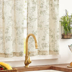Green on Beige Linen Kitchen Curtains Rod Pocket 26W X 24L 2 Panels | Elisa - Image 7