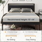SHA CERLIN 14 Inch King Size Metal Platform Bed Frame - Image 7