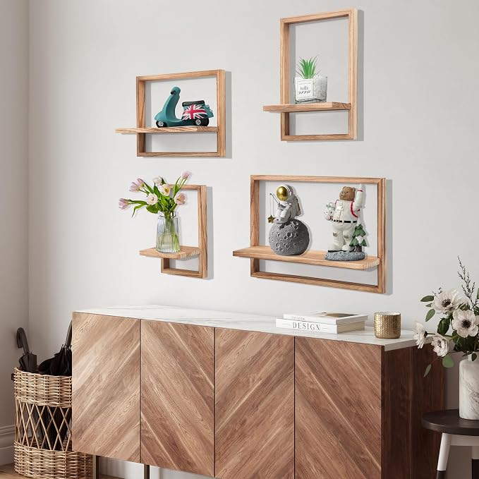 PHOENANCEE Square Floating Shelves, Framed Wall Shelf Decorative Set of 4 - Image 2