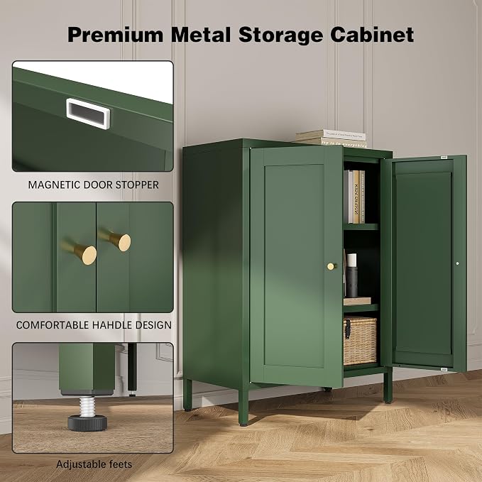 Bevivog Small Bathroom Storage Cabinet, Metal Floor Cabinets Sideboard - Image 5