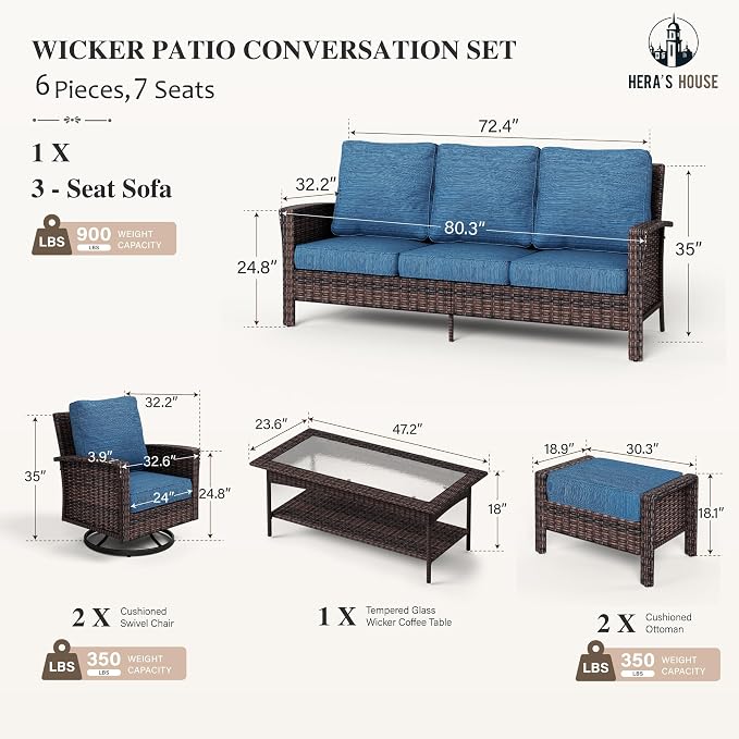 Patio Furniture Set with High Back Swivel Chairs, All-Weather Outdoor Wicker - Image 5