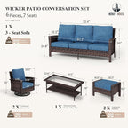 Patio Furniture Set with High Back Swivel Chairs, All-Weather Outdoor Wicker - Image 5