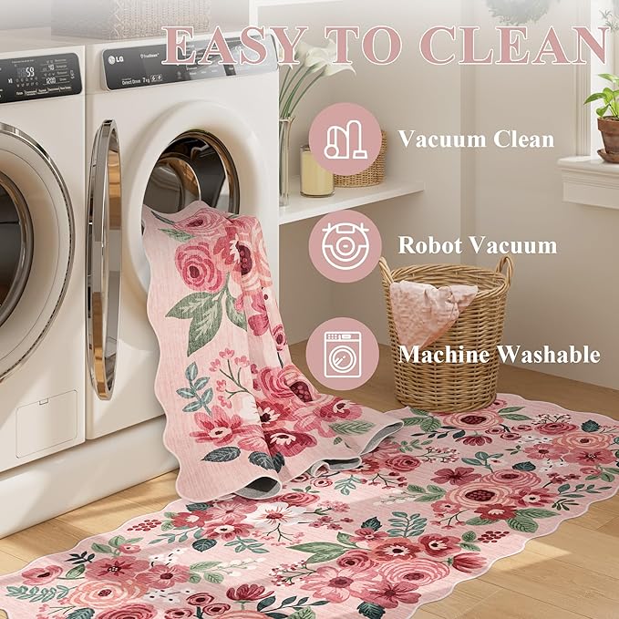 DUKINO 2.6x8 Runner Rug, Floral Washable Kitchen Rugs Non Slip, Stain Resistant - Image 6
