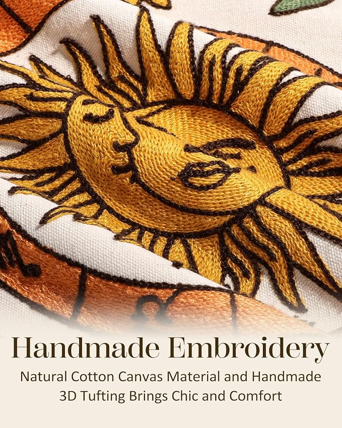 Embroidered Throw Pillow Cover 20x20 Inch, Sunflower Moon | Decorative Pillow - Image 2
