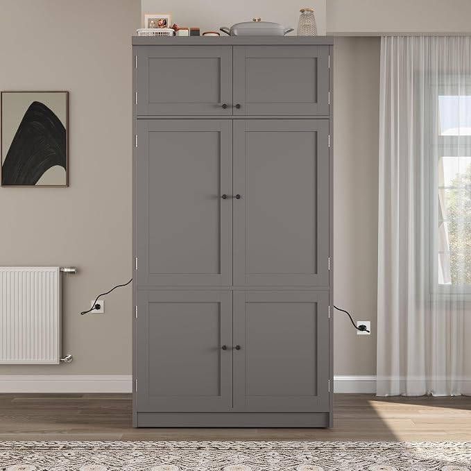 VilroCaz 80.1'' Tall Freestanding Kitchen Pantry Storage Cabinet Cupboard - Image 4