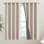 NICETOWN Cream Linen Complete Blackout Curtains 48 inches - Image 2