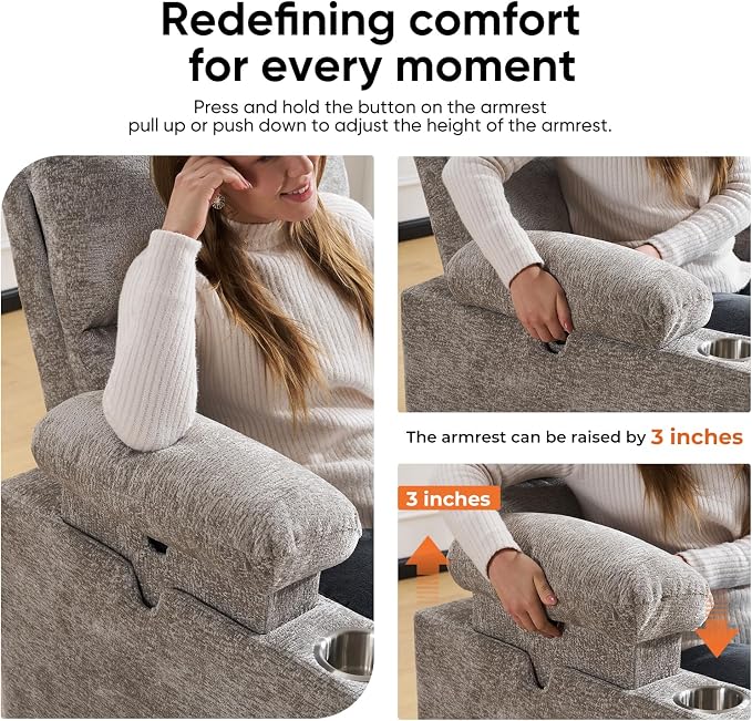 Swivel Rocker Recliner with Adjustable Armrests, Rocking Nursery Chair with - Image 4