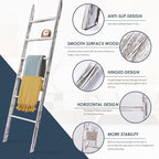 6-Tier Blanket Ladder Wooden, 5.7FT Blanket Quilt Towel Holder Rack Decorative - Image 5