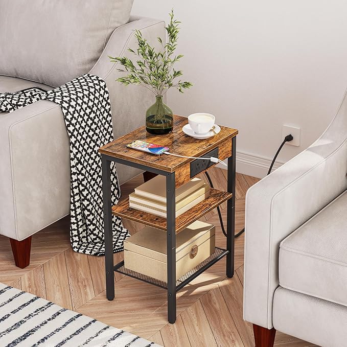 HOOBRO Side Table with Charging Station and USB Port, Small End Table - Image 5
