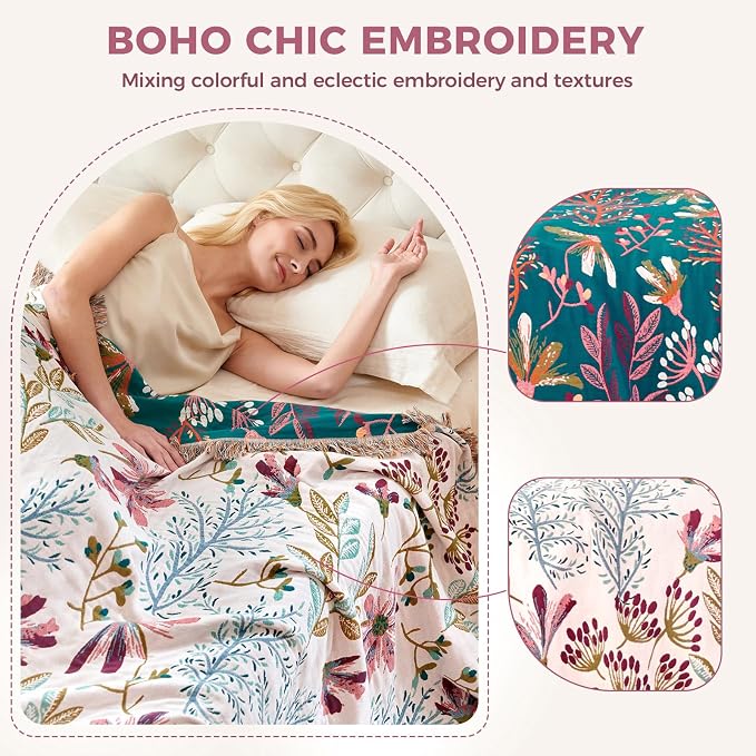 LUTBM Boho Throw Blanket for Couch Sofa Chair Cotton Summer Blankets for - Image 3