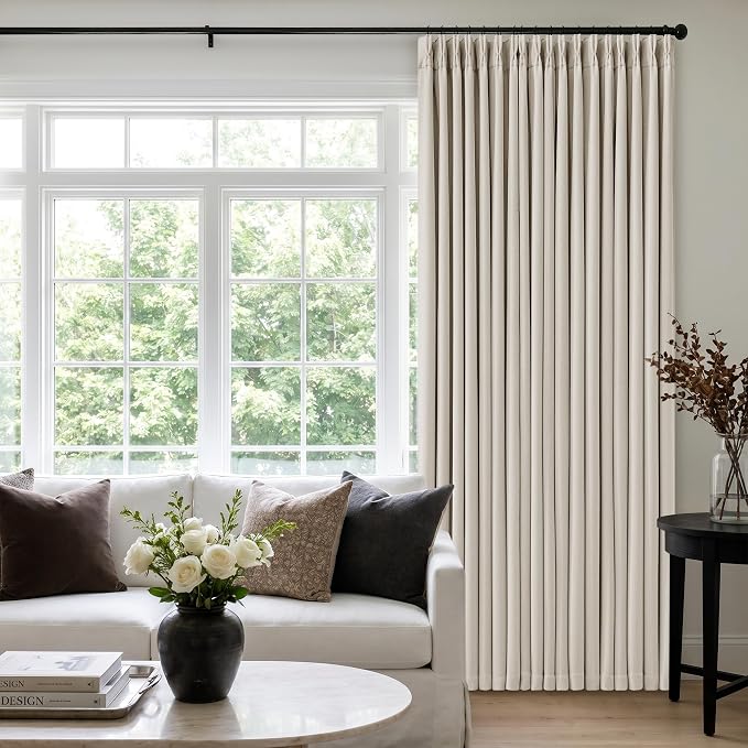 60 Inch Wide Pinch Pleated 100% Blackout Curtains 84 Inches Long, Natural | by Twodrapes