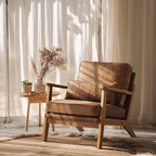 VINGLI Solid Wood Wide Armrests Accent Chair, Upholstered Mid Century Modern by VINGLI