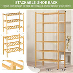 ROMGUAR CRAFT 6-Tier Bamboo Small Shoe Rack, Free Standing Wood Shoe Shelf - Image 3